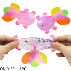 1pc Glitter Transparent Goldfish Squishy Toy, Stretchable Soft Tpr Stress Relief, Cute Ocean Animal, Perfect for Holidays and Parties