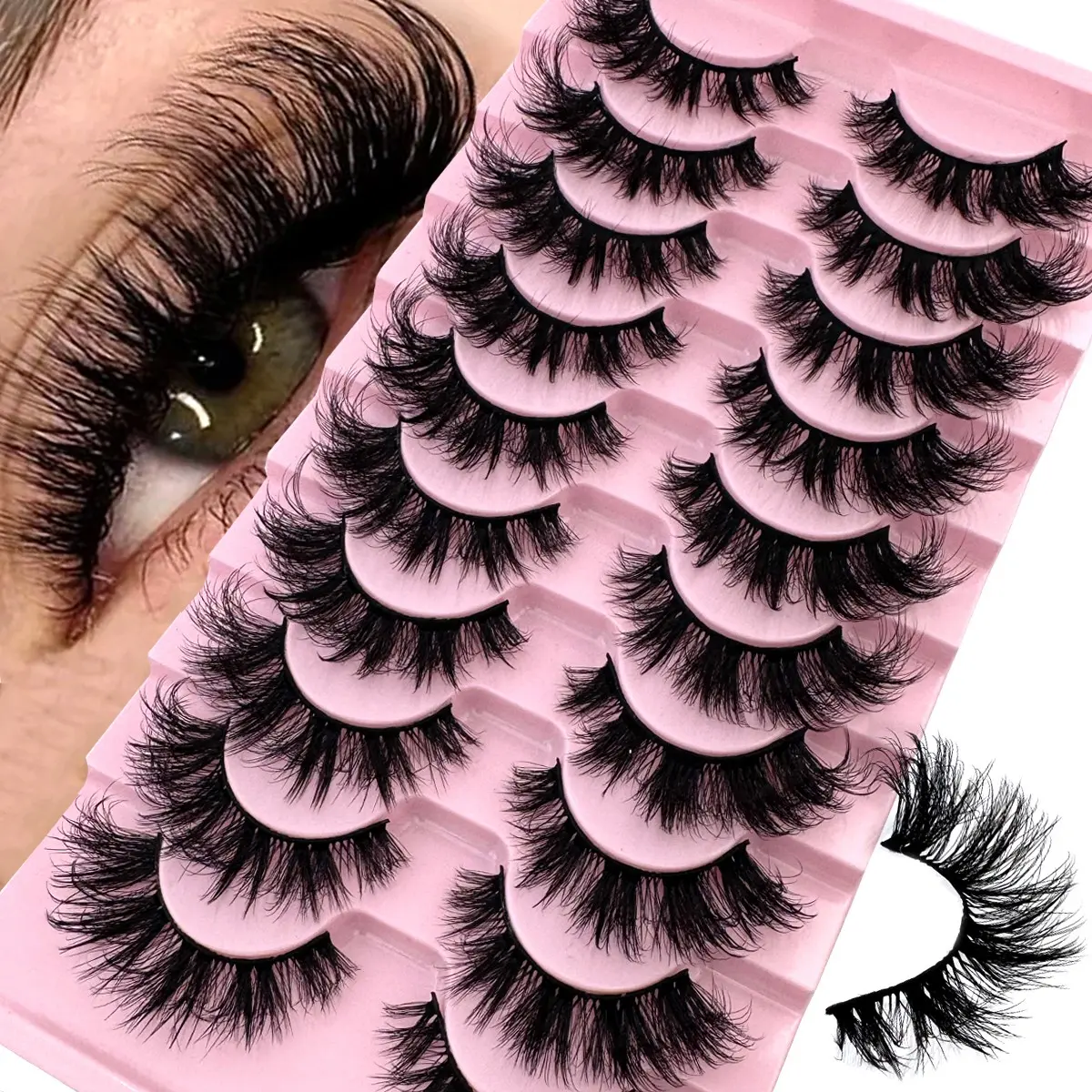 7 Pairs D Curl Volume Natural Fluffy Faux Eyelashes, Classic Cat Eye Mink False Eyelashes, Fake Eyelashes, Soft & Natural-Looking Eyelash Extension Strip Lashes, Eyelash Set