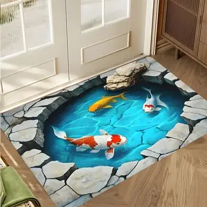 Koi Pond Design Welcome Doormat, Non Slip Doormat, Cute Entrance Rug, Highly Absorbent Floor Mats, Anti-slip Quick drying Soft Carpets, Suitable for Multi-scenario, Indoor Outdoor Entrance Carpet Home Decor, Gifts for Family and Friends