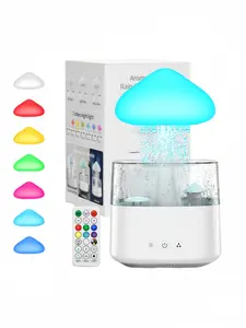 450ML mushroom head humidifier with remote control, rain effect, raindrop sound for sleep aid, mushroom humidifier waterfall light, 7 color changes, suitable for living room, bedroom and office