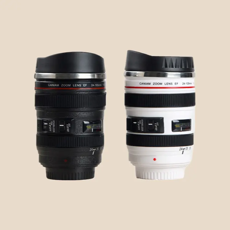 Professional Camera Lens-Inspired Stainless Steel Insulated Tumbler with Lid, Aesthetic Thermal Coffee/Tea Mug, Creative Gift for Photography Enthusiasts