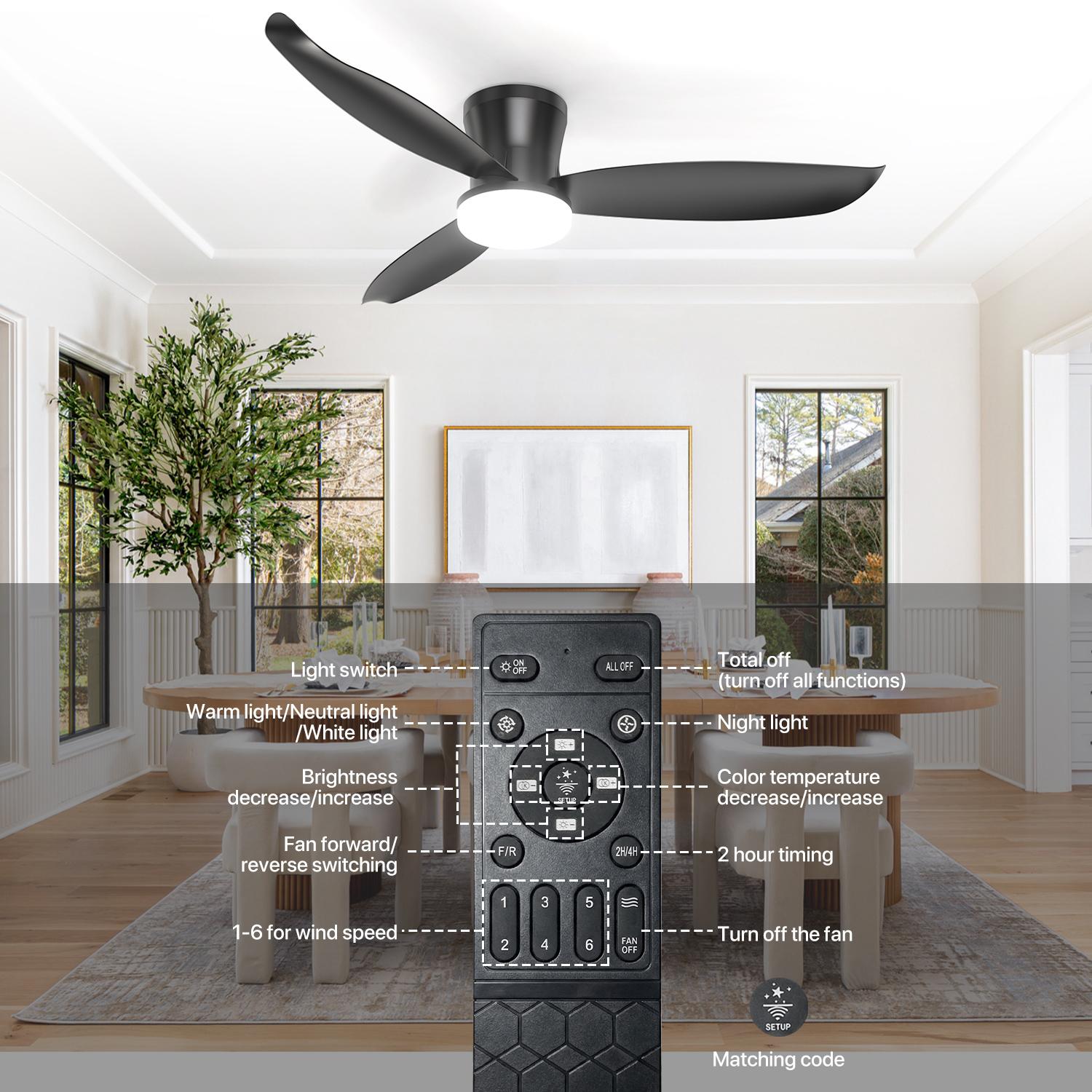 GALENTAL 42 Inch Smart Ceiling Fan with Light and Remote Control - 6 Speeds, Multi-function Ceiling Fan, Reversible, 1/2/4/8H Timer, 3 Color Temperatures, for Bedroom & Living Room
