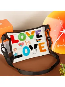 1pc Love Is Love Rainbow Print Crossbody Bag Women Shoulder Bag Colorful Text And Heart Design For Pride Events Party Outings Casual Wear With Adjustable Strap Perfect For Daily Use Commuting Shopping