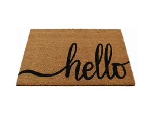 18 x 30 Coir Hello Doormat Durable Natural Fiber Welcome Mat for Porch Patio or Front Door Entry with Elegant Script Design