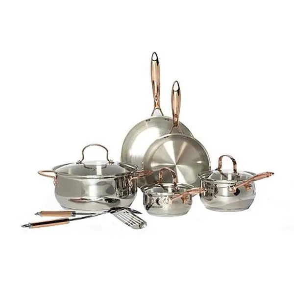 Denmark 10-piece Stainless Steel Cookware Set - Copper Accents Denmark 10-piece Stainless Steel Cookware Set - Copper Accents
