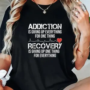 100% Cotton Addiction VS Recovery AA NA Heartbeat for a Clean Sober Life T-Shirt Shirt