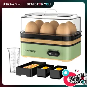 【Deals For You Days】EVOLOOP Rapid Egg Steamer - 6-Egg Capacity, BPA-Free Stainless Steel with Clear Tritan Lid, 400W Electric Egg Cooker for Hard Boiled, Poached, Scrambled, or Omelette, Includes Measurement Cup & 2 Poaching Trays, Auto Shut Off