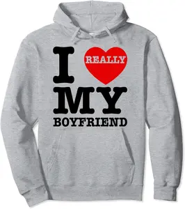 I Love My Boyfriend I Heart BF Funny Couple Valentines Gifts Pullover Hoodie - Hufsakha Shop 42B0CYL8CK6G