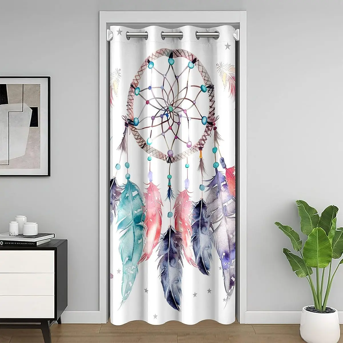 Feelyou Boho Dreamcatcher Single Panel Door Curtain - Home Decoration Window Curtain with Privacy Grommet, 30%-50% Blackout Thermal Insulated for Bedroom Closet Room Divider, Home Decoration Curtain