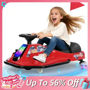 PHI VILLA Kids Electric Drift Car, 2 Speed Wiggle Go Kart for Boys & Girls Ages 3+, 24V Crazy Cart, Front Lights, Bluetooth Music & Safety Harness