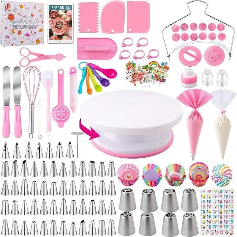 356-Piece Durable Pastry Decorative Kit - Home Bakeware Set with Rotating Non-Slip Turntable, Decorative Piping Tips, Piping Bags for Precise Piping, Cake Baking, Beginners to Enhance Baking Skills
