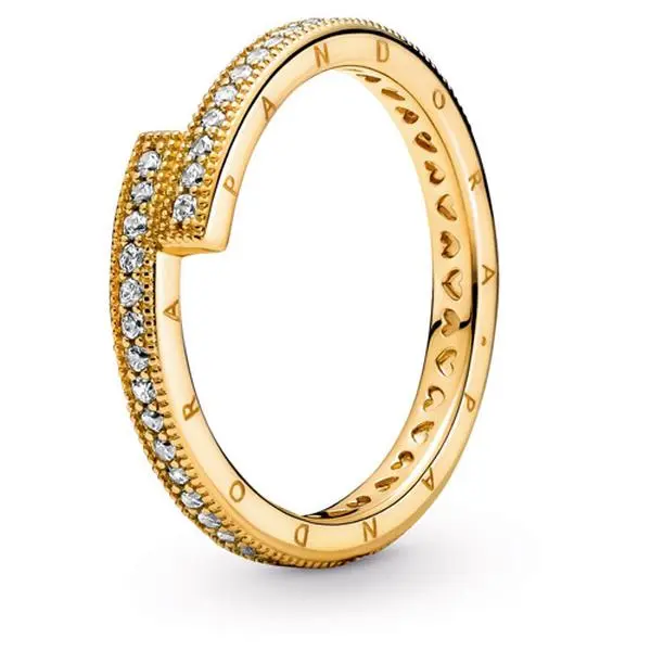 PANDORA Women's Sparkling Overlapping Ring, Deconstructed 14kt Gold-Plated Classic Eternity Band with Brilliant-Cut Cubic Zirconia, Classic Eternity Ring