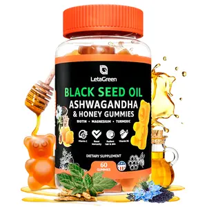 LetaGreen Black Seed Oil 500mg Gummies - Biotin 500mcg Ashwagandha 200mg ACV 100mg Rapeseed Honey 50mg Turmeric 20mg Beet Root 30mg Pomegranate 30mg Magnesium 50mg Vitamin B6 C - Healthy Natural Fitness Supplement vitamins gut gummies for women