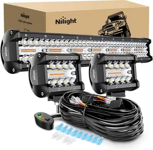 Nilight 20Inch 420W LED Light Bar 2PCS 4Inch 60W Light Pods Amber White Strobe 6 Modes Memory Function Reset Function Off Road Truck with 16AWG Wiring Harness Kit-3 Lead led  dealsforyoudays