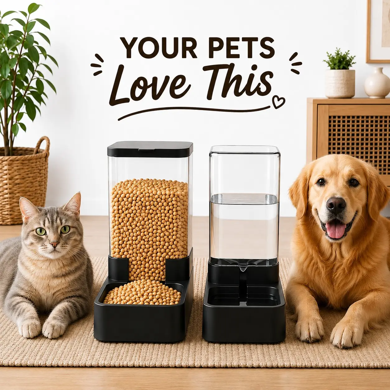 Premium Automatic Pet Feeder & Water Dispenser Set – Upgraded 3.3L Gravity Food & Water Bowl for Cats, Kittens, Small & Medium Dogs, Large Capacity, Black