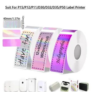 Thermal Label Paper Roll Compatible with Phomemo D30/d30s/d32/d35/q30 P11/p12/p15/p50s Printers, Multicolor Glossy Labels 12x40mm 160pcs, Adhesive Stickers