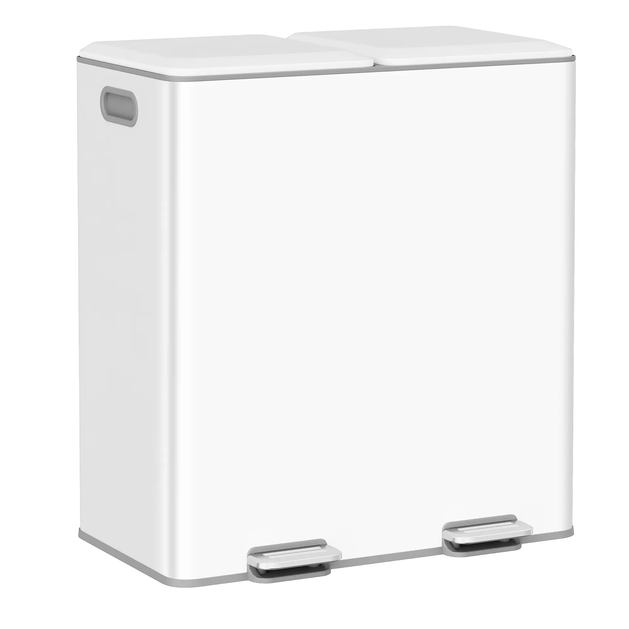 SONGMICS Double Trash Bin, 16 Gallon Stainless Steel Trash Can, Soft-Close Lids, Double Inner Buckets, Pedals, White
