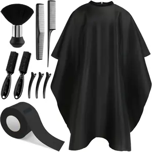10 in 1 Hair Cutting Barber Cape with Neck Duster Brush Barber Brush Neck Strips Hair Combs Hair Clips, Professional Barber Accessories Cleaning Supplies for Salon Haircut Styling (Black) Haircare Heatless