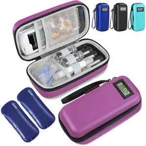 Insulin Travel Case, Temperature Display Medicine Travel, Diabetes Case with 2 Reusable Ice Packs TSA Approved for Diabetic Supplies Patent Pending(Purple)