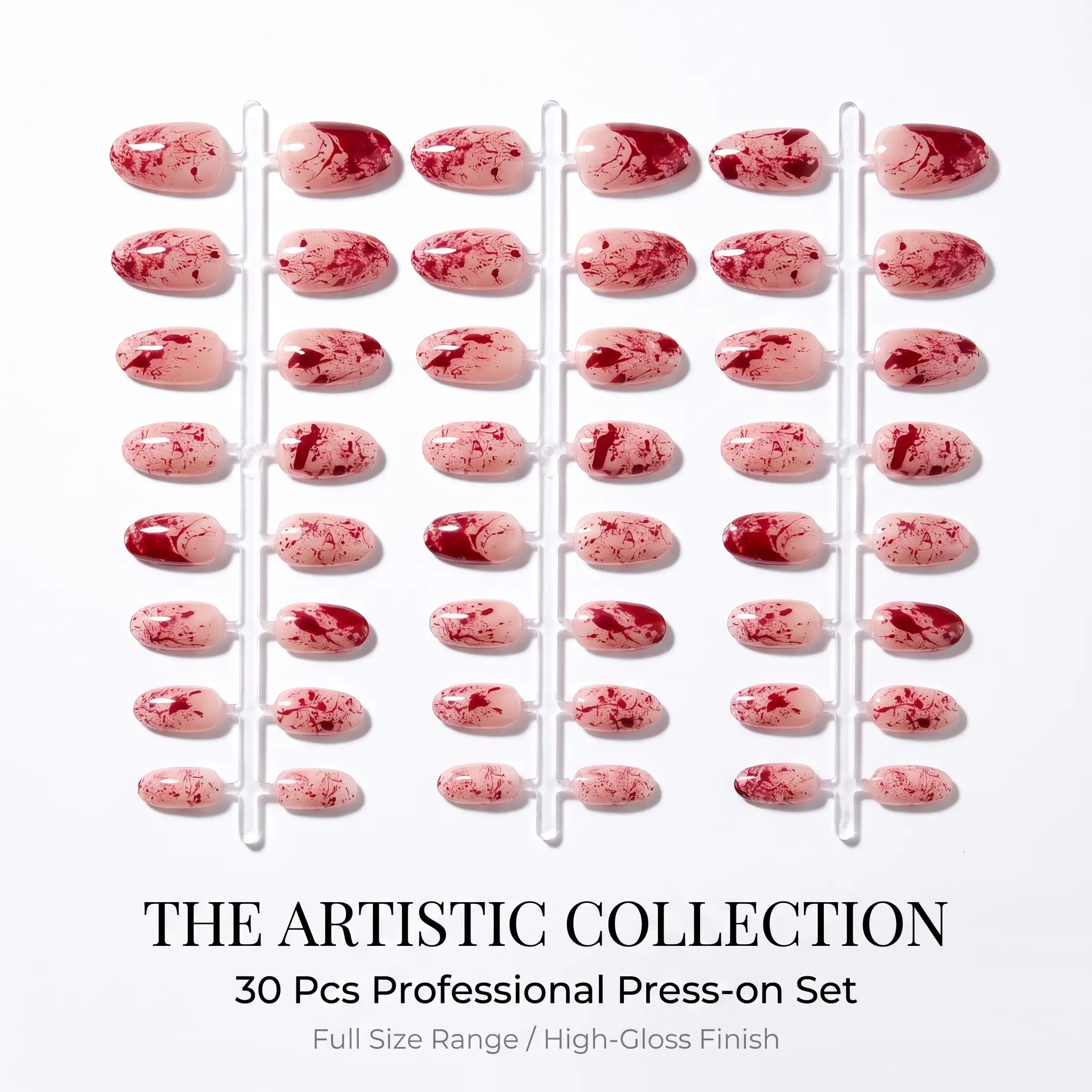Zatvios Gothic Blood Splatter Press On Nails Jelly Nude Tone Edgy Reusable Nail Kit