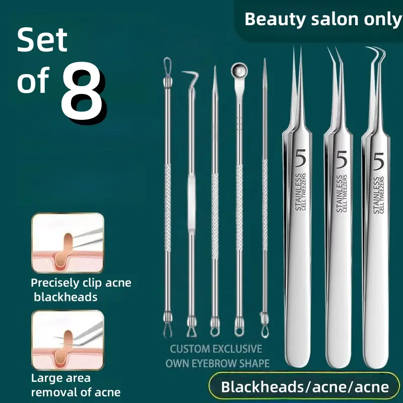 Stainless steel acne clips, cell clips, acne needles, blackhead needles, 8 pcs acne removal set, beauty tools, acne needle set