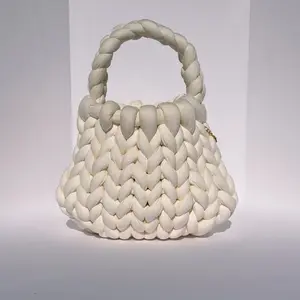 Crochet Plush HandBag-Cream