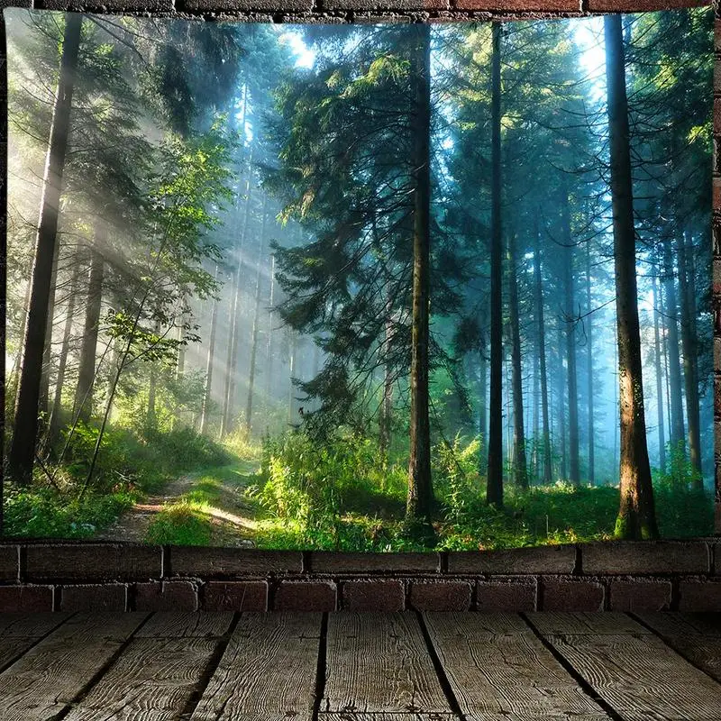 Forest Pattern Tapestry, 1 Count Modern Landscape Wall Hanging Blanket with Installation Accessories for Home Living Room Bedroom Decor summerwins