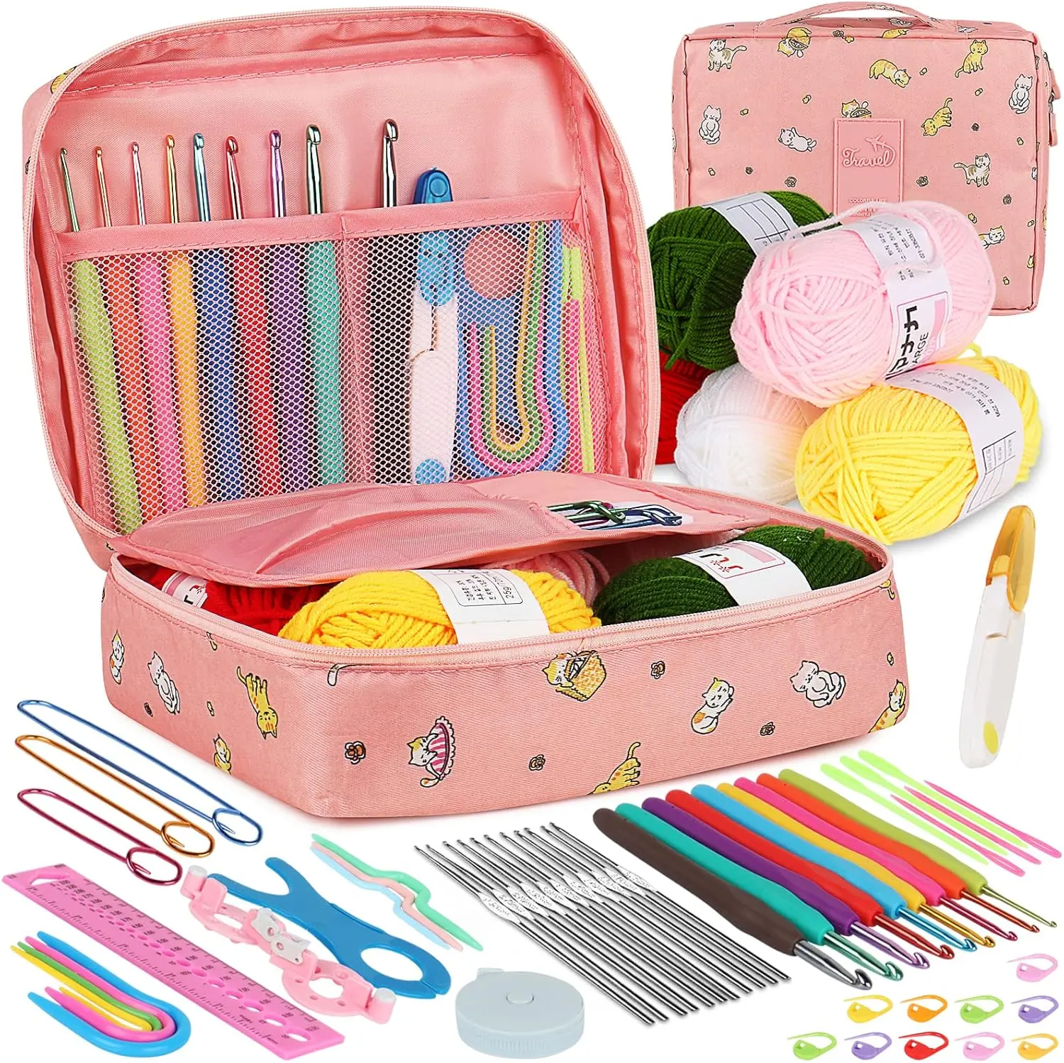 Aeelike Crochet Kit for Beginners Adults, Crochet Kits Include Yarn, 59pcs Crochet Starter Kit for Beginners,Ergonomic Crochet Hooks 2.0-6.0 mm, Lace Steel Needles 0.6-1.9 mm Set with Storage Handicraft Yarn Winder