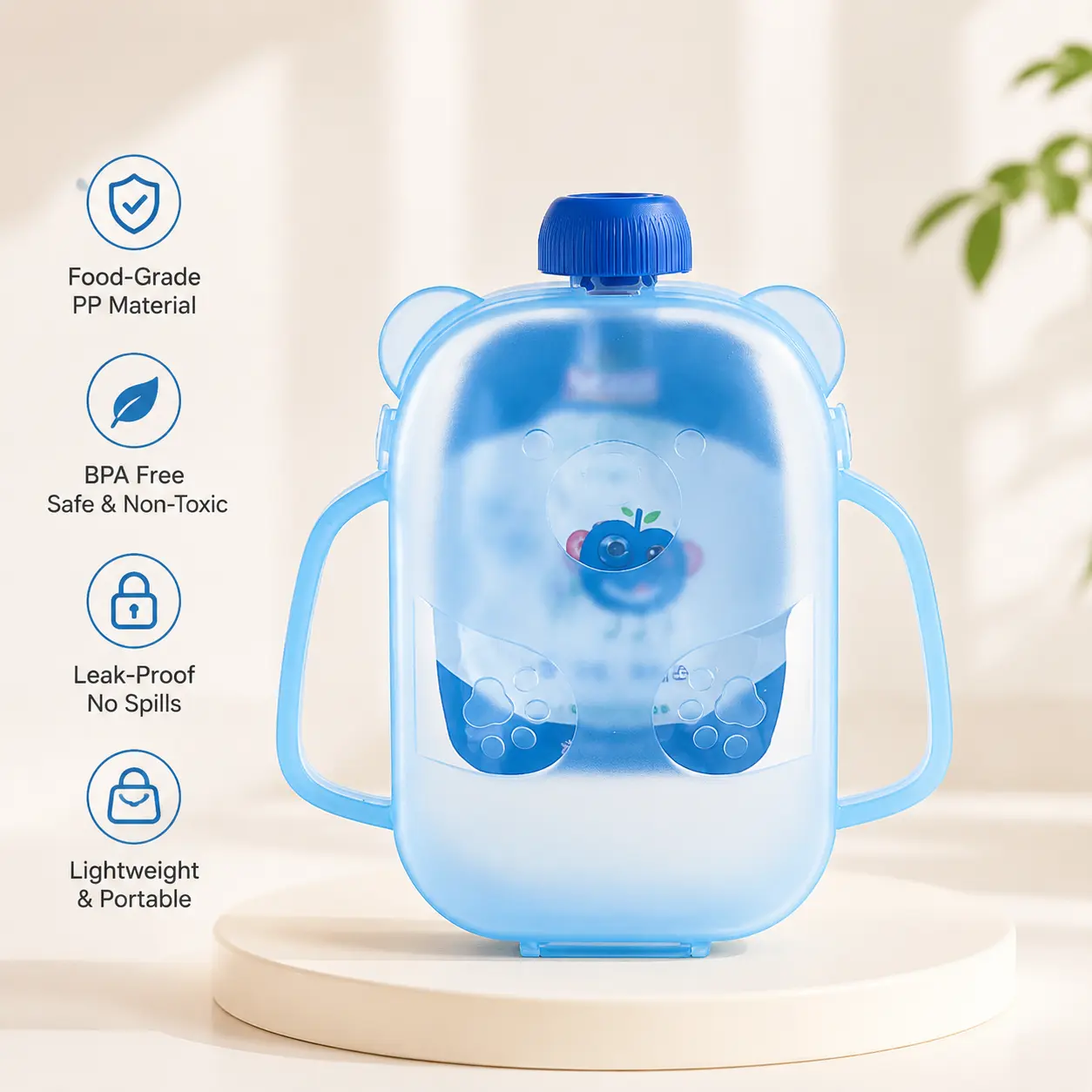 1 Count, Fruit Puree Pouch Anti-squeeze Storage Case, PP Material with Dual Handles, Portable Bear Shaped Container for Home and Outdoor Use