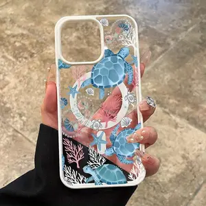 Ocean drifter pattern. Shockproof and drop-proof magnetic protective case, suitable for iPhone 16 15 14 13 12 11 XS X, Samsung and other series of mobile phone cases, can be given as a holiday gift to friends or family twilight letter iphone 14 summer