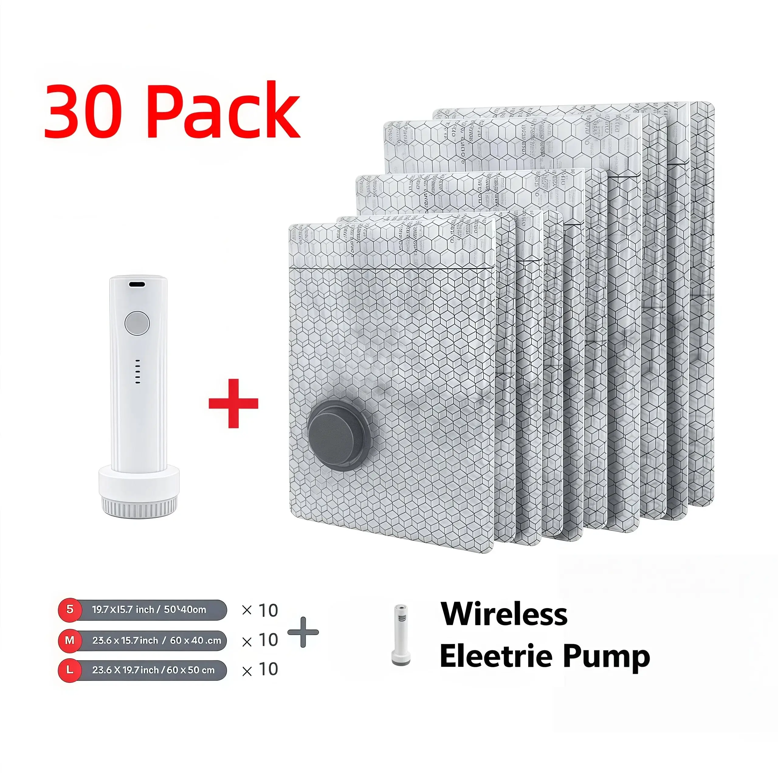 30 Pack Cordless Travel Vacuum Bag Set with USB-30/9 Pack Vacuum Compression Storage Bags,Savers for Clothing & Travel Essentials. Zipper Pouches, Outdoor Packing System, Hand Organizer, Christmas Variety Pack