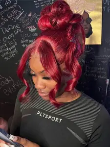 36 Inch 99J Burgundy 360 Glueless Lace Wig Invisi Strap 360 HD Full Lace Front Wigs 180% Density Pre Plucked Glueless Drawstring 360 Body Wave Lace Front Wigs Human Hair Red Colored Hair Wig