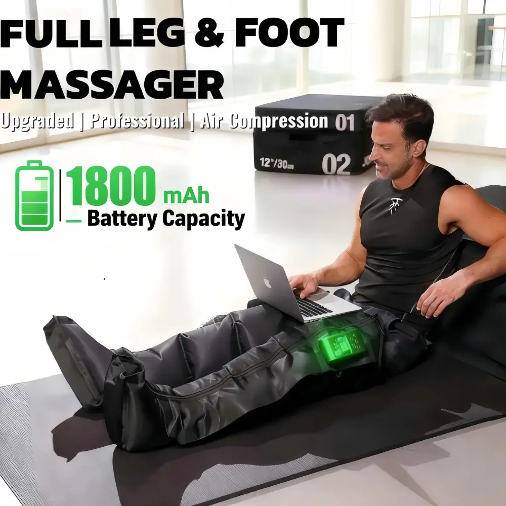 New Rechargeable & Cordless Full Leg Air Compression Massager, Body Care Machine, Sequential Compression Therapy for Circulation, Pain Relief & Muscle Recovery with Multiple Modes, Intensities & Timer, Foot Massagers