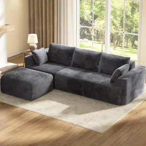 Sikaic 108" Corduroy Sectional Modular Sofa, L Shaped Boneless Couch with Reversible Chaise, Deep Seat for Living Room, No Assembly Required, High-Resilience Foam, Grey