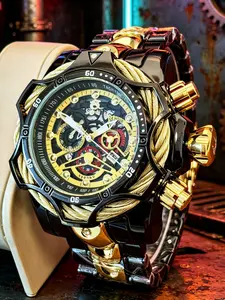 Unique Gold Skeleton Watch, Colorful Gear Dial, Cable Bezel, Cyberpunk Men's Watch, Punk Style, All Seasons, Gift Packing, Fashionable Wristwatch, Analog Watch