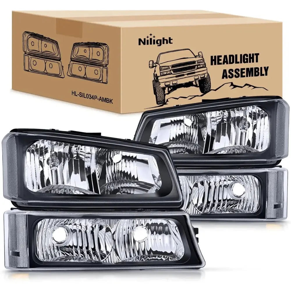Nilight Car Headlights Assembly - Black Case, Clear Reflector, Anti-Fogging, DOT/SAE Cert., IP65 Rated for 2003-2006 Chevy Silverado/Avalanche 1500, 1500HD, 2500, 2500HD, 3500 (Enhances Night Driving)
