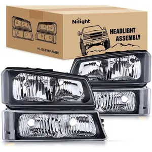 Nilight Car Headlights Assembly - Black Case, Clear Reflector, Anti-Fogging, DOT/SAE Cert., IP65 Rated for 2003-2006 Chevy Silverado/Avalanche 1500, 1500HD, 2500, 2500HD, 3500 (Enhances Night Driving)