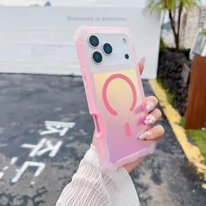 New Luxury Magsafe Laser Dazzling Armor Phone Case For iPhone17 16 15 14 13 Pro Max Wireless Charging Dual Layer Protection Cover