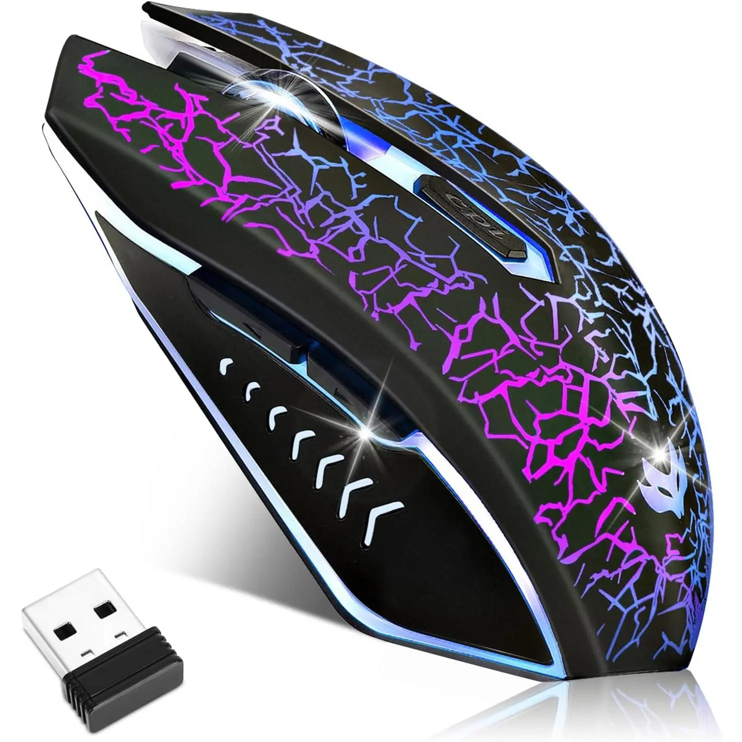 Gaming , Rechargeable  Computer , 7-Color LED Light,   with 6 Silent Click Buttons, 3 Adjustable 2400 DPI   for Laptop,PC,, Black