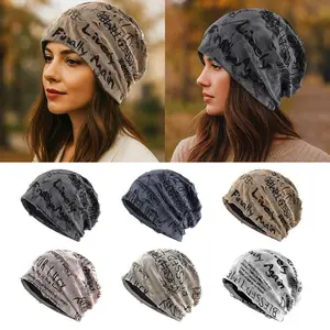 Distressed Streetwear Beanie Unisex, Y2K Vintage Letter Print Skull Cap, Loose Fit Thin Knitted Bonnet for Men and Women, Post-Apocalyptic Urban Fashion