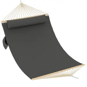 2 Person Quilted Hammock with Hardwood Spreader Bars & Pillow, 450lbs Outdoor Double Hammock NO Stand for Patio Backyard Poolside living furniture garden use summergarden