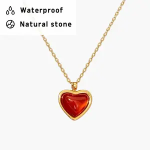 en route Carnelian Stone Heart Necklace in Gold, Waterproof Design with Natural Carnelian Heart, Perfect for Chic Everyday Wear or Layered Styling