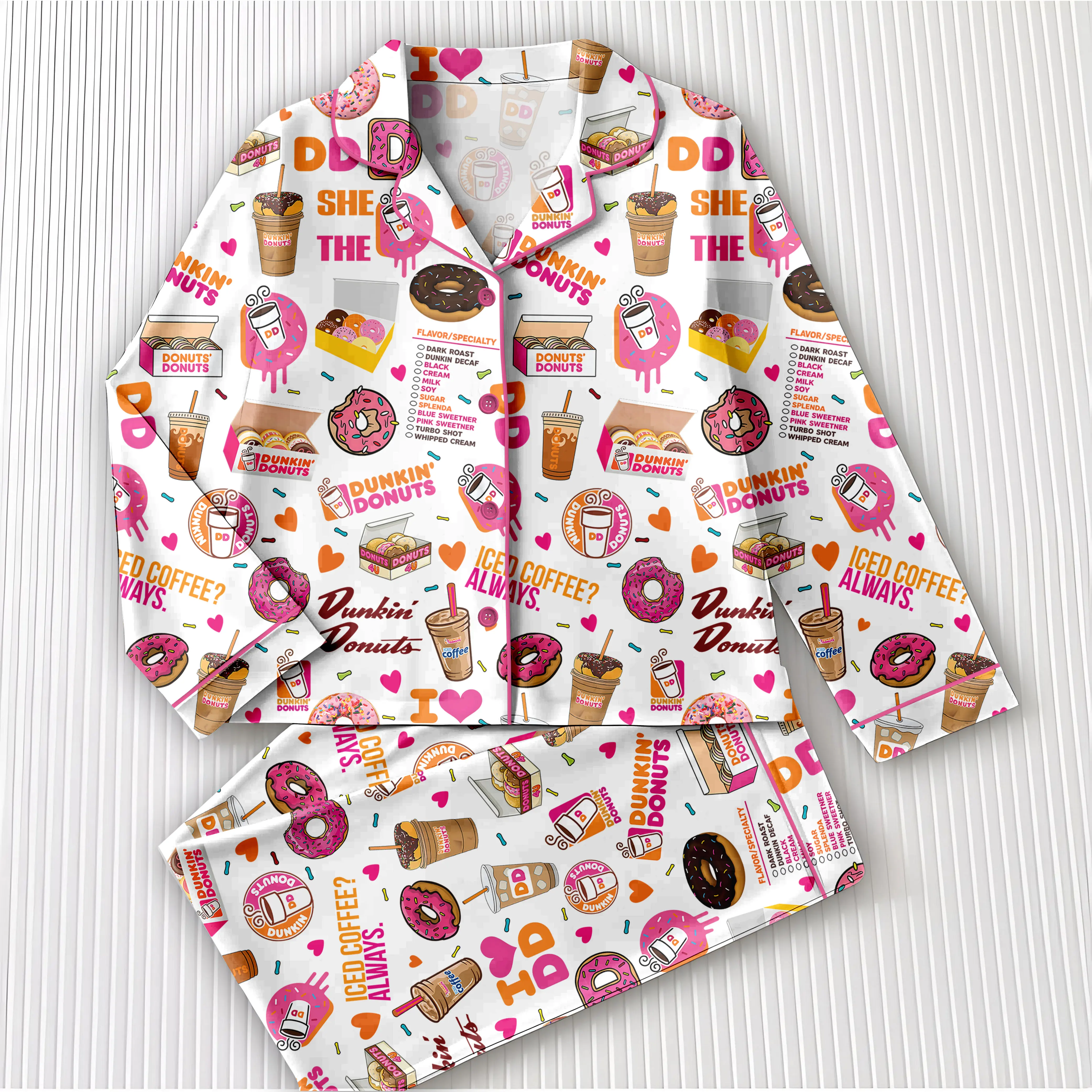 Dunkin Donuts Pajamas Set, Dunkin Donuts Shirt, Dunkin Donuts Pajamas, Dunkin Donuts Pants, Dunkin Donuts Gift, Coffee Lover Pajamas