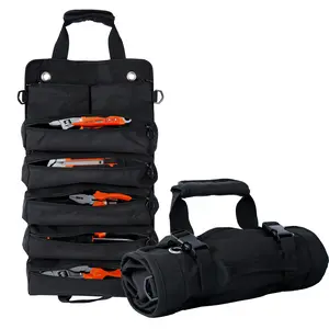 RSRYZD Portable Foldable Roll Up Organizer, Heavy Duty Waterproof Bag with 5 Compartments & 2 Detachable Pouches for Electrician, Mechanic Storage, Dad Gift