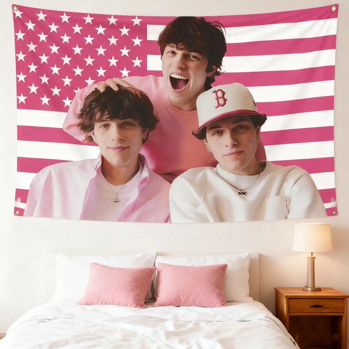 Sturniolo Triplets Aesthetic Polyester Wall Tapestry - Boho Music Trio Colorful Print Fabric Wall Decor, Bedroom Decor for Modern Indoors Display, Aesthetic Lovers Home Supplies, Synthetic