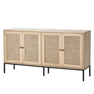 【DealsForYouDays】VEVOR Rattan Cabinet,  , Rattan Storage Cabinet with 4 Magnetic Doors and Adjustable Shelves, Sideboard Buffet Cabinet for Hallway, Entryway, Living Room, or Kitchen, Natural