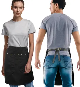 Half Barista Apron - Leather Strap and Loop - Riveted - Restaurant, Waiter, Bartender, Server