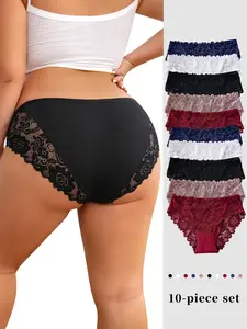 Antibacterial Gusset Plus Size 7-11 Pack Breathable Soft Lace Panties Non-Restrictive Everyday Wear Tummy Control Butt Lifting Wide Coverage Trim Lace Panty