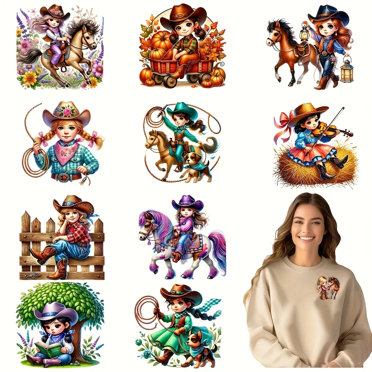 12 Pack Western Cowboy Themed DTF Iron-On Transfers, Multi-Color Plastic DIY Heat Press Decals for Clothing & Fabrics, Fabric Decoration, Decorative Patches, Fun Patterns, Highquality Prints, Durable Transfers, Clothing Embellishments, Creative Artists, F