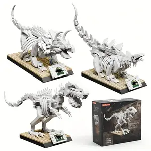 300+pcs Museum Dinosaur Model Building Blocks, DIY Puzzle Small Pieces, Desktop Decor, Desk Ornaments, Halloween/birthday Gift Set, Educational Game, Prehistoric Theme